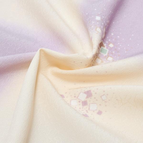 東レシルック かよういろ 森 荷葉プロデュース 反物 「クリーム×藤色、市松 砂子」ポリエステル 日本製 未仕立て 小紋 単衣 袷<T>【メール便不可】