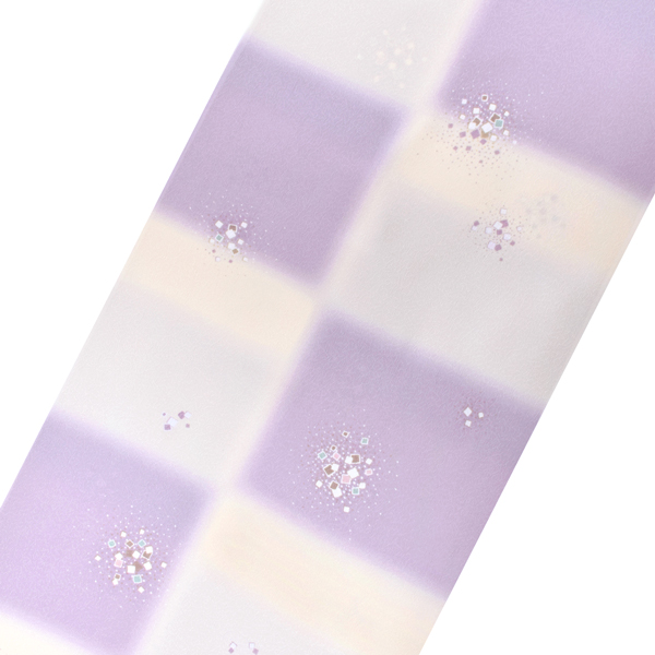 東レシルック かよういろ 森 荷葉プロデュース 反物 「クリーム×藤色、市松 砂子」ポリエステル 日本製 未仕立て 小紋 単衣 袷<T>【メール便不可】