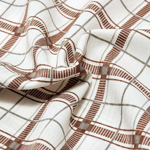 東レシルック 反物 「茶 チェック」ポリエステル 日本製 未仕立て 小紋 単衣 袷<T>【メール便不可】