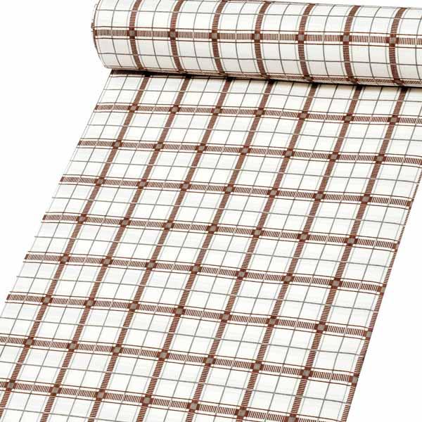 東レシルック 反物 「茶 チェック」ポリエステル 日本製 未仕立て 小紋 単衣 袷<T>【メール便不可】