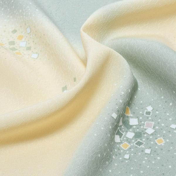 東レシルック かよういろ 森 荷葉プロデュース 反物 「クリーム×柳色、市松　砂子」ポリエステル 日本製 未仕立て 小紋 単衣 袷＜T＞【メール便不可】