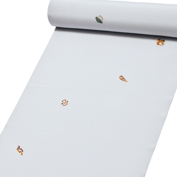 正絹 小紋 反物 着物「白菫　飛び柄、宝尽くし」日本製 丹後ちりめん 未仕立て 小紋 単衣 袷＜T＞【メール便不可】