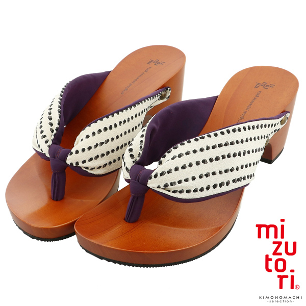 下駄 レディース 「みずとりの下駄 hitete KC-02-L　ドット・白／紫・紫」女性下駄単品 日本製 足が痛くなりにくい 履き心地の良い下駄 女下駄 女性 桐下駄 浴衣・夏着物に 浴衣下駄 ＜H＞【メール便不可】