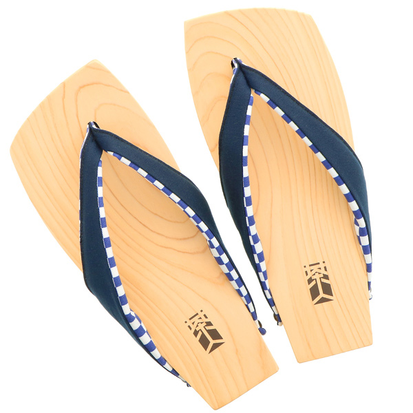 下駄 メンズ 「みずとりの下駄 茶人 SA-08-L　ツートン／紺×市松ブルー」男性下駄単品 日本製 足が痛くなりにくい 履き心地の良い下駄 男下駄 男性 桐下駄 浴衣・夏着物に 浴衣下駄 ＜H＞【メール便不可】