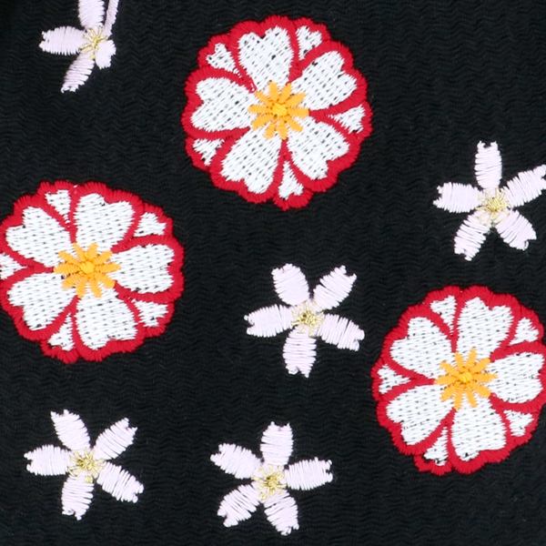 七五三 女の子 巾着 バッグ 単品「ラズベリーレッド・ピンク・黒色 お花の刺繍 全3色」 ちりめん 刺繍入り 3歳 7歳 女児 七五三小物 和装 着物 ＜H＞【メール便不可】