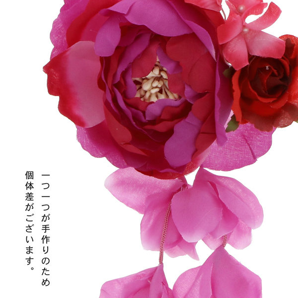 【訳アリ】【アウトレット品】 クリップ髪飾り 「ラナンキュラスとプチローズ、房飾り クリップ ワインレッド」 ヘアアクセサリー 大人用・子供用 レディース 着物 和装 浴衣 カジュアル着物 七五三 女の子 ワンポイント 髪飾り単品【メール便不可】