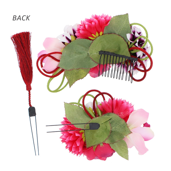 【訳アリ】【アウトレット品】コーム髪飾り 「ダリアのコームとUピン、房かざりのUピンの3点セット」ヘアアクセサリー 大人用・子供用 レディース 着物 和装 振袖 ドレス 七五三 女の子 ワンポイント 髪飾り単品【メール便不可】