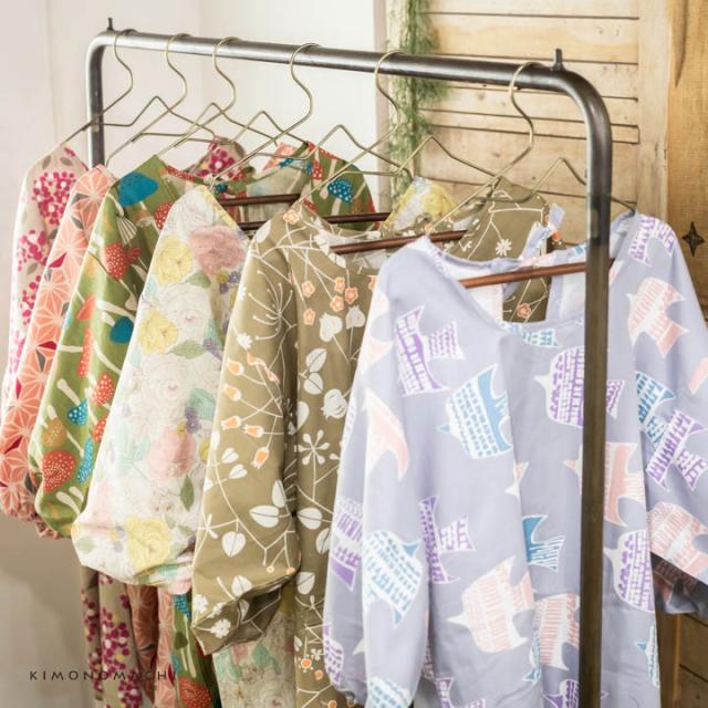 ロング丈 割烹着「麻の葉・絣風・編み物風・フラワー／和風・ガーリー調 全8柄」日本製 オシャレ かわいい かっぽう着 綿割烹着 ロング割烹着 着物割烹着 エプロン プレゼント最適品 母の日 誕生日 クリスマス【送料無料】【メール便対不可】