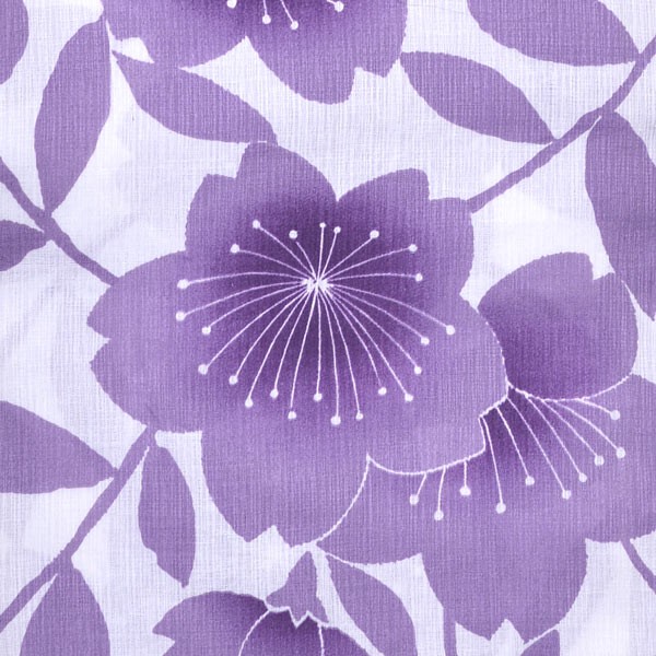 浴衣 レディース 単品 「綿麻浴衣　白　紫の花」 フリーサイズ yukata 【メール便不可】