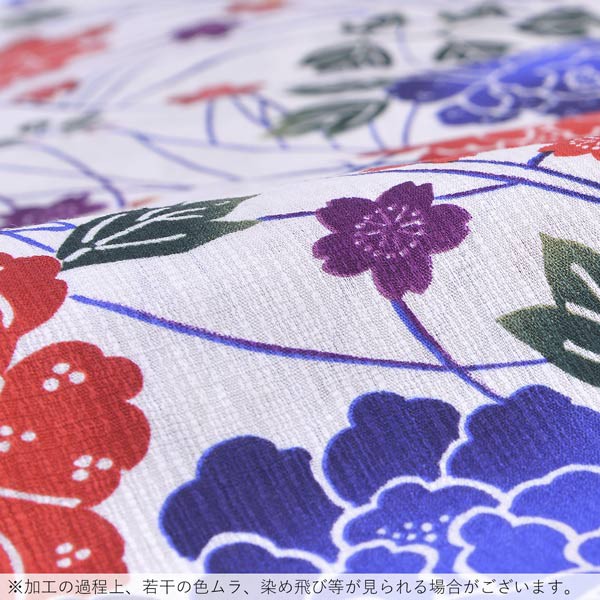 浴衣 レディース 単品 「綿麻浴衣　白　赤と青の花」 フリーサイズ yukata 【メール便不可】