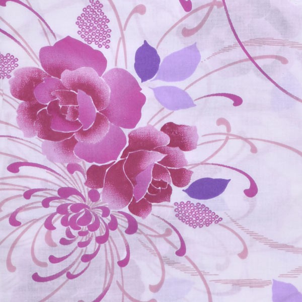 浴衣 レディース 単品 「白　薔薇と糸菊」 フリーサイズ yukata 【メール便不可】