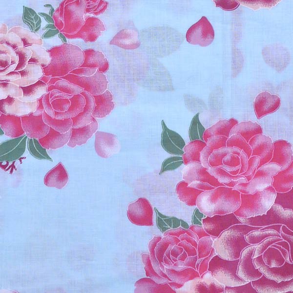 浴衣 レディース 単品 「水色　薔薇」 フリーサイズ yukata 【メール便不可】