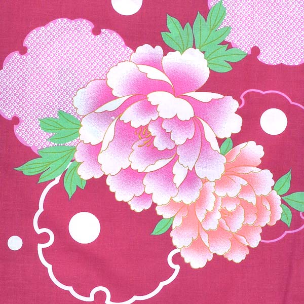 浴衣 レディース 単品「風香 赤 ピンクの雪輪に牡丹」 フリーサイズ yukata 【メール便不可】