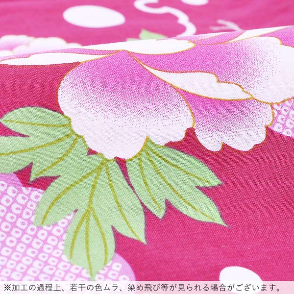 浴衣 レディース 単品「風香 赤 ピンクの雪輪に牡丹」 フリーサイズ yukata 【メール便不可】