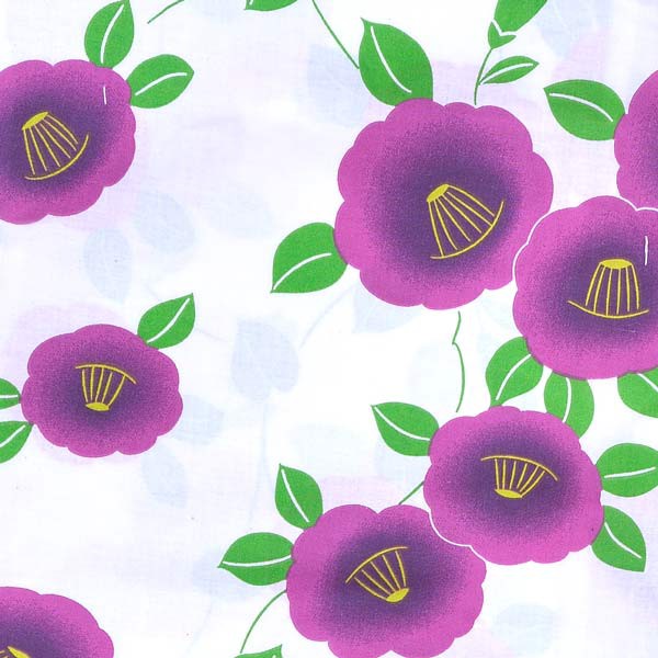 浴衣 レディース 単品「風香 白地 紫紫色の椿」 フリーサイズ yukata 【メール便不可】