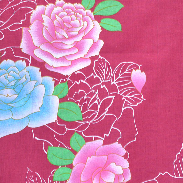 浴衣 レディース 単品「風香 赤 ピンク、水色の薔薇」 フリーサイズ yukata 【メール便不可】