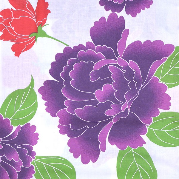 浴衣 レディース 単品 「白地 紫、オレンジの花」 フリーサイズ yukata 【メール便不可】