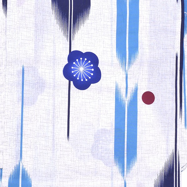 浴衣 レディース 単品「白地 矢絣に青の梅」フリーサイズ yukata 【メール便不可】