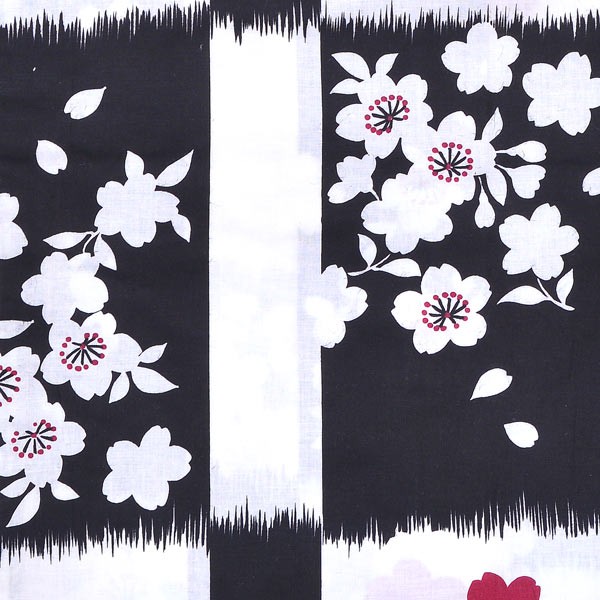 浴衣 レディース 単品「白×黒市松 赤、白の桜」 フリーサイズ yukata 【メール便不可】