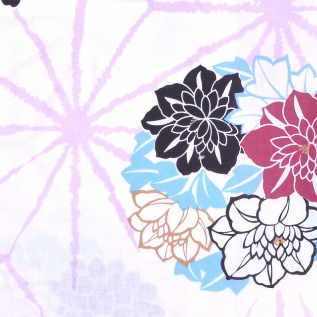 浴衣 レディース 単品 「白地に麻の葉　花」 F フリーサイズ yukata 【メール便不可】