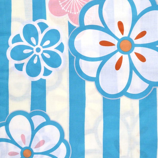 浴衣 レディース 単品 「水色×クリーム地の縞に花」 フリーサイズ yukata 【メール便不可】