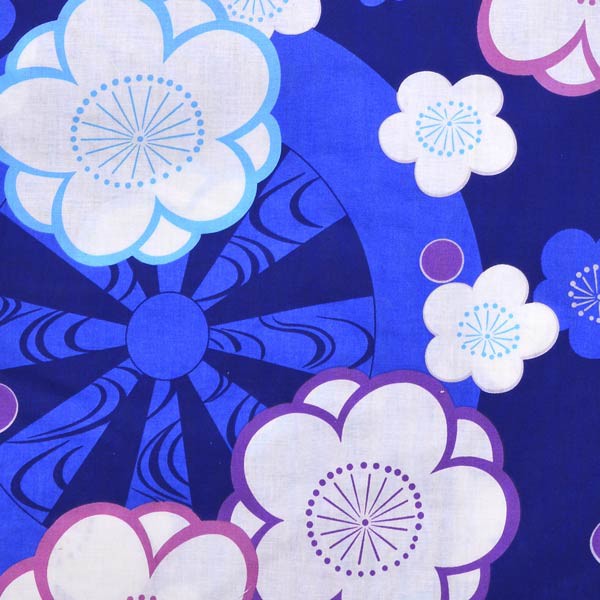 浴衣 レディース 単品 「青　水色、紫の花」 フリーサイズ yukata 【メール便不可】