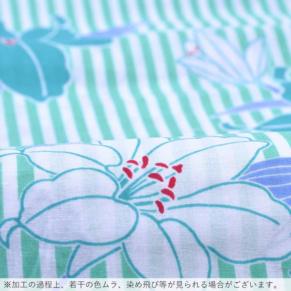 浴衣 レディース 単品 「CANON　ミント　白ストライプ」 2LW 大きいサイズ yukata 【メール便不可】