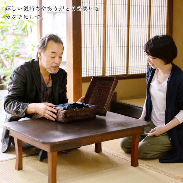 しじら織り 綿麻甚平+雪駄+うちわの竹籠入りギフトセット