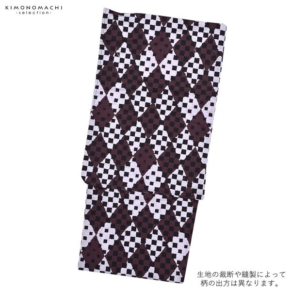 浴衣 メンズ 単品 「男浴衣　Men`s Yukata (K-131)　白藤×赤紫色の菱形　変わり市松」 M L LL メンズ浴衣 男性浴衣 男性用浴衣 ゆかた yukata 【メール便不可】