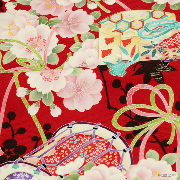 七五三 着物 7歳 ブランド 四つ身着物 単品 華徒然 はなつれづれ 「赤地 桜に貝桶、源氏車」 女の子 7才 女児用 子供着物 七才のお祝い着向け 【送料無料】 【メール便不可】