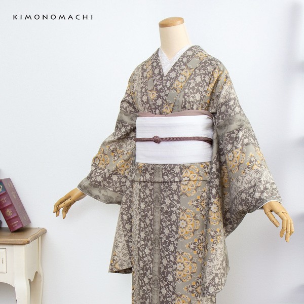 二尺袖着物 単品 「縞更紗　利休」 KIMONOMACHIオリジナル お仕立て上がり レディース