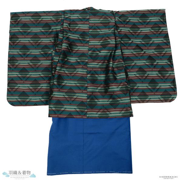 七五三 着物 男の子 3歳〜5歳 ブランド 羽織袴セット 「青色系、横段」 おりびと 織美桐 小柄な五歳 大きな三歳向け 対応身長100cm〜110cm前後 着物セット 男児用 3才〜5才 着物セット 子供着物 五才のお祝い着 3歳〜5歳向け 【送料無料】 【メール便不可】