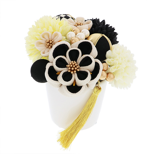 髪飾り 成人式 つまみ髪飾り Uピン 12点セット 「フラワーポット 黒 No.8334 美和花 miwaka」 振袖用髪飾り お花髪飾り つまみ細工かんざし 成人式 卒業式 結婚式 着物 【メール便不可】