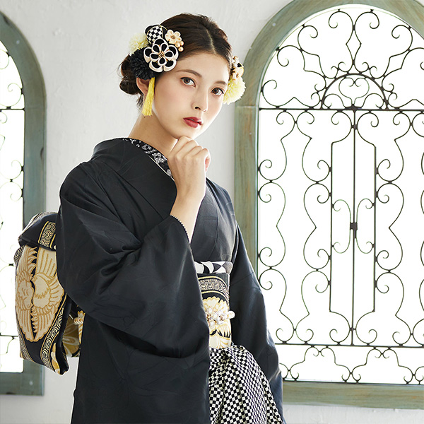 髪飾り 成人式 つまみ髪飾り Uピン 12点セット 「フラワーポット 黒 No.8334 美和花 miwaka」 振袖用髪飾り お花髪飾り つまみ細工かんざし 成人式 卒業式 結婚式 着物 【メール便不可】