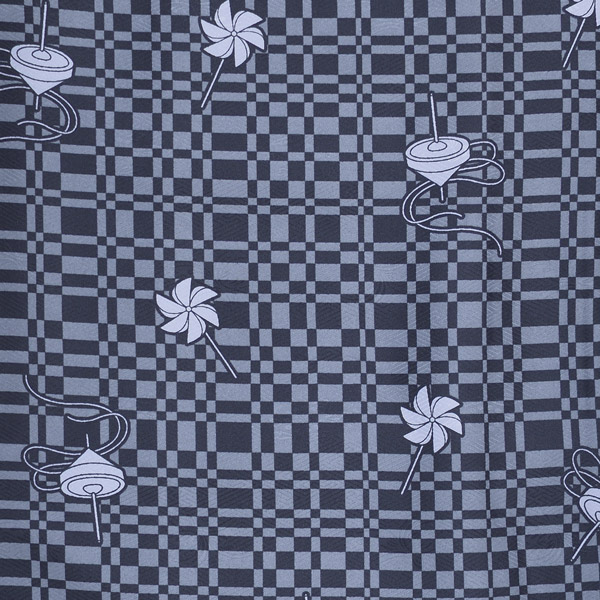 袷着物 単品 「黒×灰色　幾何学にかざぐるまと駒」フリーサイズ 着物 小紋 洗える着物 お仕立て上がり 普段着きもの カジュアル着物 レディース ポリエステル 【メール便不可】