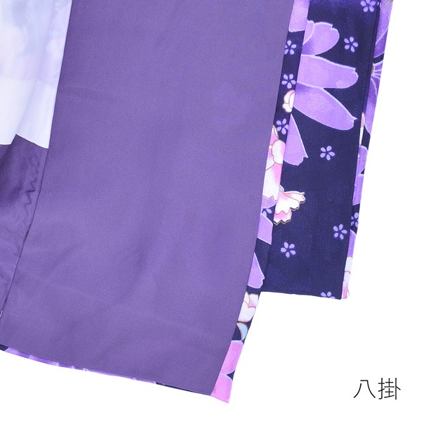 袷着物 単品 「濃紫　花々と桜」フリーサイズ 着物 小紋 洗える着物 お仕立て上がり 普段着きもの カジュアル着物 レディース ポリエステル 【メール便不可】