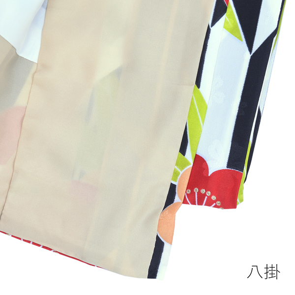 袷着物 単品 「黒矢羽根　梅・笹」フリーサイズ 着物 小紋 洗える着物 お仕立て上がり 普段着きもの カジュアル着物 レディース ポリエステル 【メール便不可】