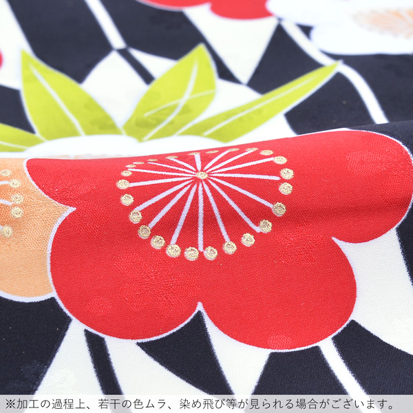 袷着物 単品 「黒矢羽根　梅・笹」フリーサイズ 着物 小紋 洗える着物 お仕立て上がり 普段着きもの カジュアル着物 レディース ポリエステル 【メール便不可】