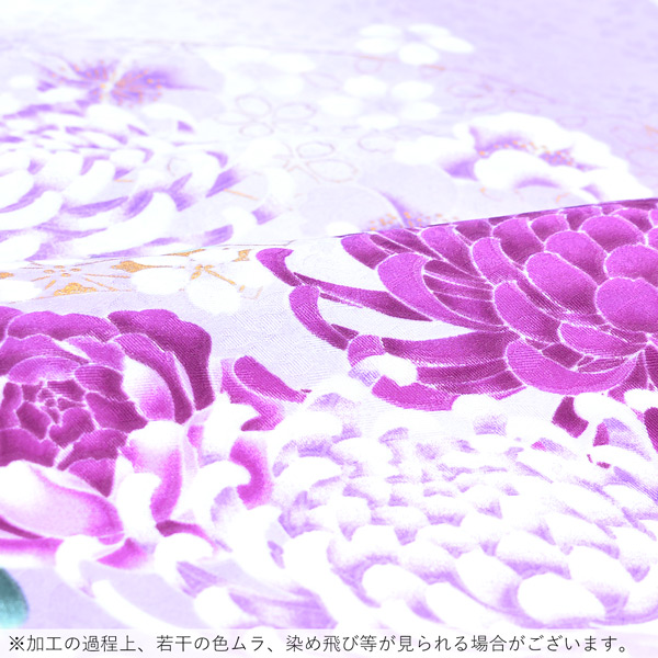 袷着物 単品 「藤色ぼかし　菊・薔薇・桜」フリーサイズ 着物 小紋 洗える着物 お仕立て上がり 普段着きもの カジュアル着物 レディース ポリエステル 【メール便不可】