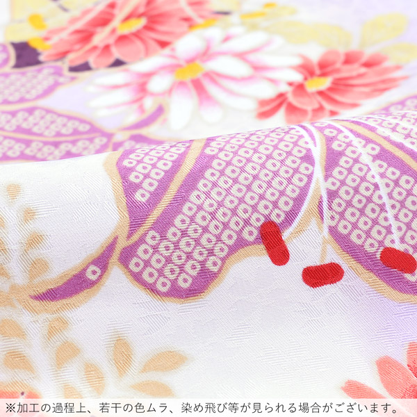 袷着物 単品 「藤色×クリーム 百合」フリーサイズ 着物 小紋 洗える着物 お仕立て上がり 普段着きもの カジュアル着物 レディース ポリエステル 【メール便不可】