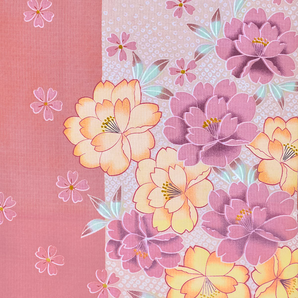 袷着物 単品 「オレンジ×浅緋色に桜」フリーサイズ 着物 小紋 洗える着物 お仕立て上がり 普段着きもの カジュアル着物 レディース ポリエステル 【メール便不可】