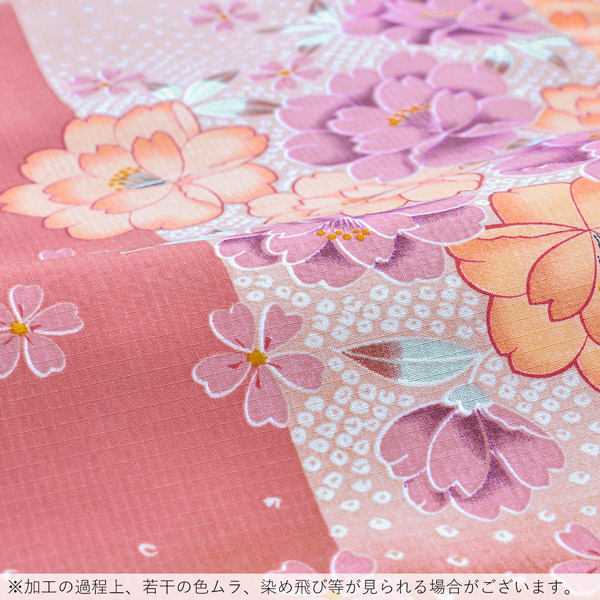 袷着物 単品 「オレンジ×浅緋色に桜」フリーサイズ 着物 小紋 洗える着物 お仕立て上がり 普段着きもの カジュアル着物 レディース ポリエステル 【メール便不可】