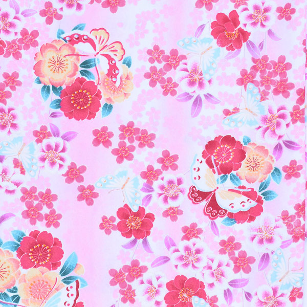 袷着物 単品 「薄ピンク　桜・蝶」フリーサイズ 着物 小紋 洗える着物 お仕立て上がり 普段着きもの カジュアル着物 レディース ポリエステル 【メール便不可】