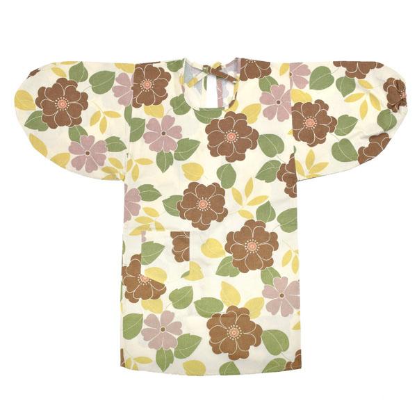 ロング丈 割烹着 「ブラウンフラワー」 日本製 オシャレ かわいい 綿割烹着 ロング割烹着 着物割烹着 エプロン 母の日 敬老の日 誕生日 プレゼント最適品 【送料無料】【メール便不可】