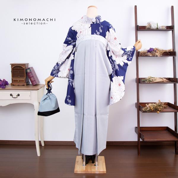 二尺袖着物 単品 「紺青 牡丹」 お仕立て上がり レディース 洗える着物 二尺袖 着物 袴に合わせて 卒業式 謝恩会に 【メール便不可】