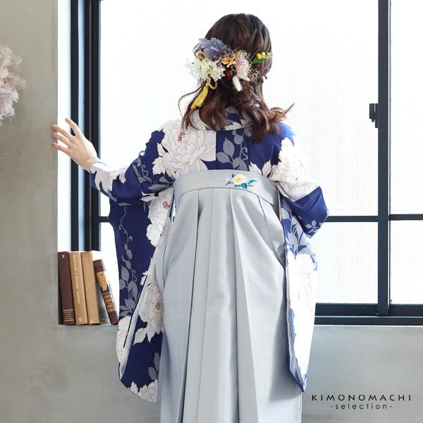 二尺袖着物 単品 「紺青 牡丹」 お仕立て上がり レディース 洗える着物 二尺袖 着物 袴に合わせて 卒業式 謝恩会に 【メール便不可】