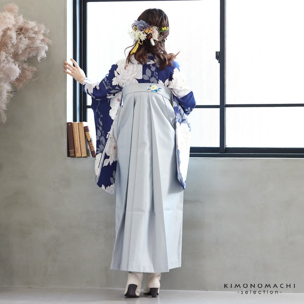 二尺袖着物 単品 「紺青 牡丹」 お仕立て上がり レディース 洗える着物 二尺袖 着物 袴に合わせて 卒業式 謝恩会に 【メール便不可】