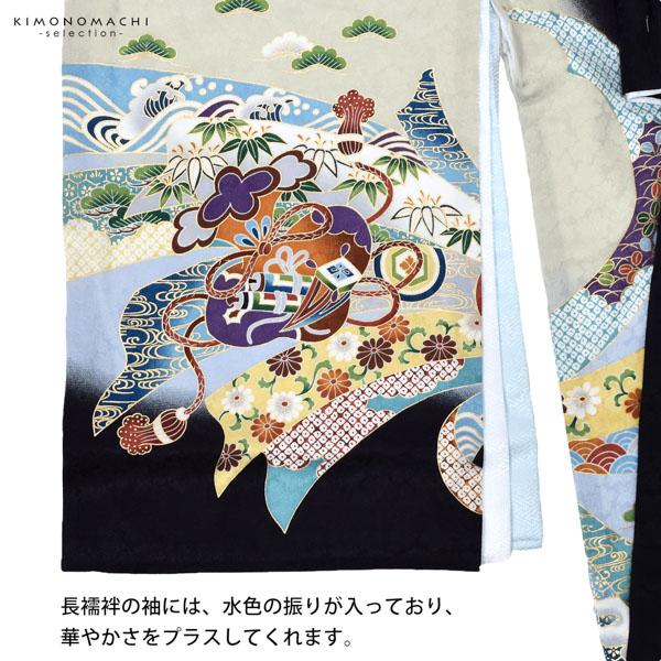 男の子のお宮参り産着 祝い着 「黒地　龍に兜、鐙」 熨斗目 のしめ 一つ身 一ツ身 初着 お初着 御祝着 着物 七五三 お宮詣り 祈願 お祈り 子供 キッズ 赤ちゃん ベビー 男児 正絹 日本製 【メール便不可】