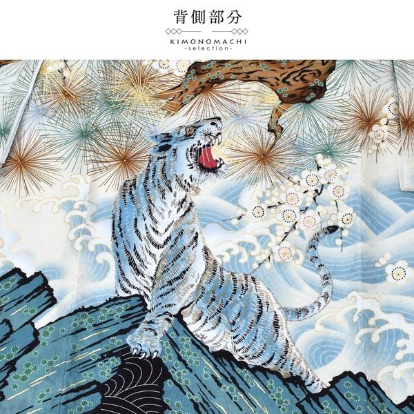 男の子のお宮参り産着 祝い着 「黒地　鷹に虎、松梅」 熨斗目 のしめ 一つ身 一ツ身 初着 お初着 御祝着 着物 七五三 お宮詣り 祈願 お祈り 子供 キッズ 赤ちゃん ベビー 男児 正絹 日本製 【メール便不可】