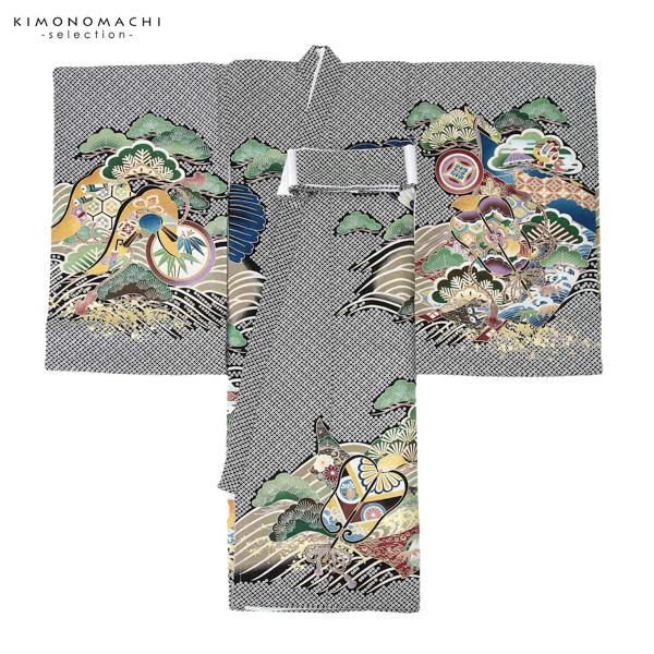 男の子のお宮参り産着 祝い着 「黒地　疋田に鷹、松」 熨斗目 のしめ 一つ身 一ツ身 初着 お初着 御祝着 着物 七五三 お宮詣り 祈願 お祈り 子供 キッズ 赤ちゃん ベビー 男児 正絹 日本製 【メール便不可】